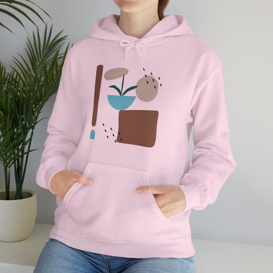 Abstract Shapes V11 Flower Pot Sun Rain | Abstract | Minimalist | Modern | Unisex Hooded Hoodie Sweatshirt | Embrace Your Vibe
