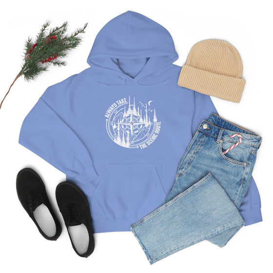 Always Take Scenic Route Compass  Camping Hiking |  Unisex Hooded Hoodie Sweatshirt | Embrace Your Vibe