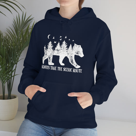 Bear Always Take Scenic Route | Unisex Hooded Hoodie Sweatshirt | Embrace Your Vibe