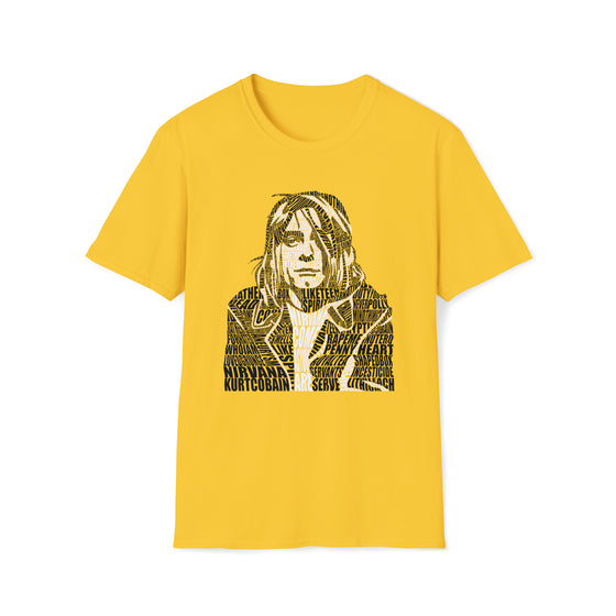 Kurt Cobain Music Grunge | Unisex Soft Style Tee T-Shirt | Embrace Your Vibe | Calligram Word Design