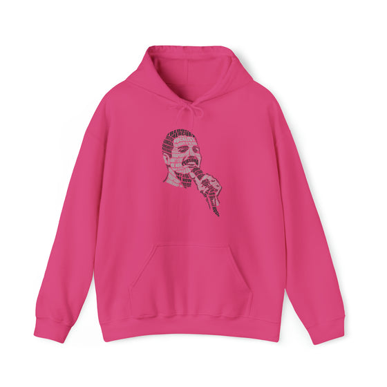 Freddy Mercury | Unisex Hooded Hoodie Sweatshirt | Embrace Your Vibe | Calligram Word Design