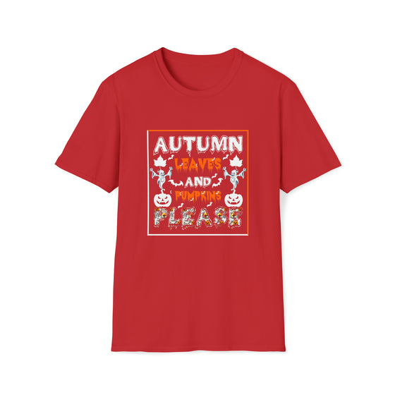 Halloween Shirt | Autumn Leaves And Pumpkins Please Shirt | Unisex Soft Style Tee T-Shirt