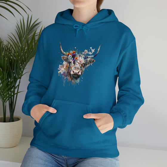 Sweatshirt | Highland Cow Watercolor V1 Western Cowgirl | Unisex Hooded Hoodie Sweatshirt