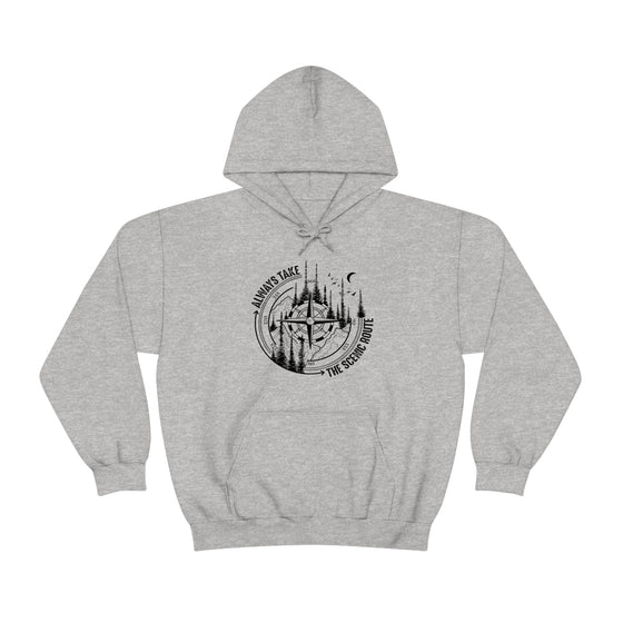 Always Take Scenic Route Compass  Camping Hiking |  Unisex Hooded Hoodie Sweatshirt | Embrace Your Vibe