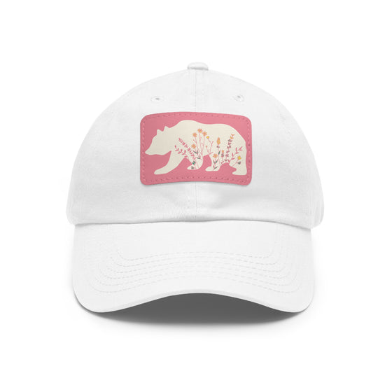 Grizzly Bear Flowers Hat | Leather Patch Baseball Cap