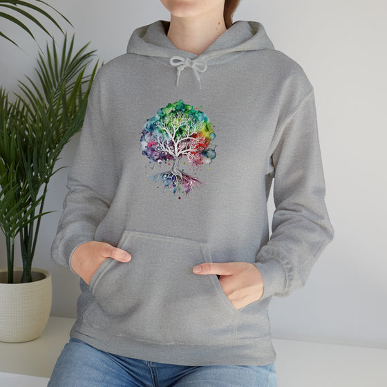 Lake Sweatshirt | Tree of Life Watercolor V4 Color Burst | Unisex Hooded Hoodie Sweatshirt