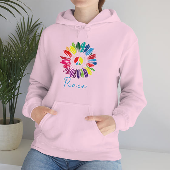 Chill Stitch – Sunflower Rainbow Peace - Unisex Hooded Hoodie Sweatshirt – Embrace Your Vibe