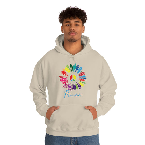 Chill Stitch – Sunflower Rainbow Peace - Unisex Hooded Hoodie Sweatshirt – Embrace Your Vibe