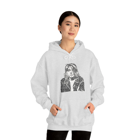 Kurt Cobain | Unisex Hooded Hoodie Sweatshirt | Embrace Your Vibe | Calligram Word Design
