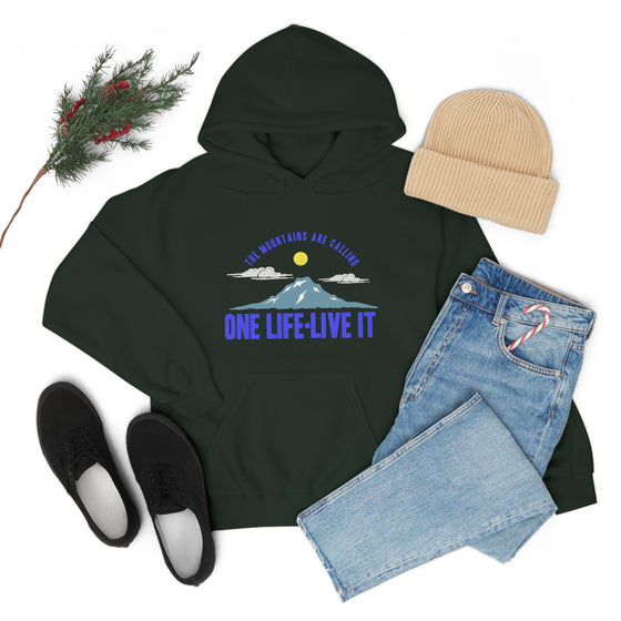 Chill Stitch – Mountains One Life Live It - Unisex Hooded Hoodie Sweatshirt – Embrace Your Vibe