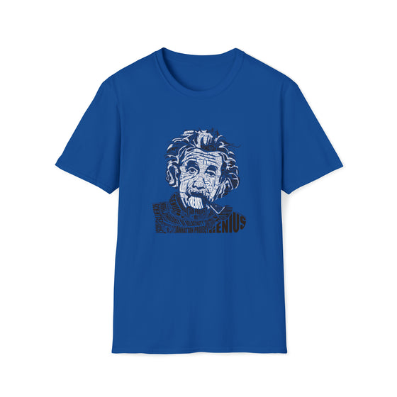 Albert Einstein Science Physics | Unisex Soft Style Tee T-Shirt | Calligram Word Design