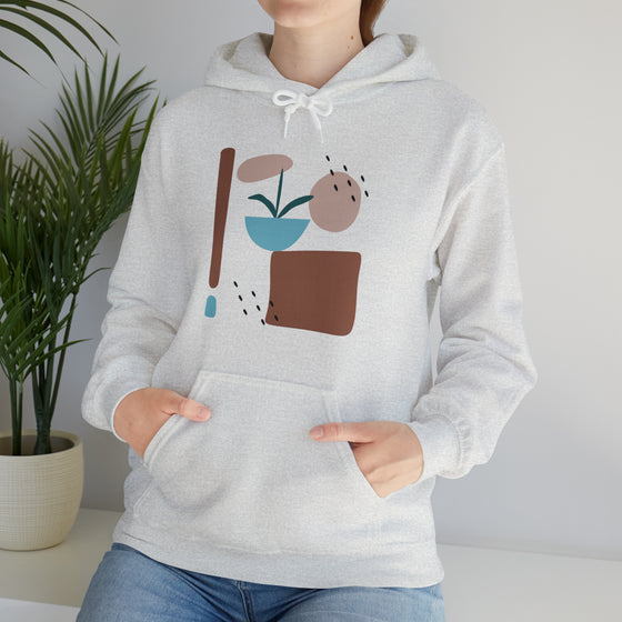 Abstract Shapes V11 Flower Pot Sun Rain | Abstract | Minimalist | Modern | Unisex Hooded Hoodie Sweatshirt | Embrace Your Vibe