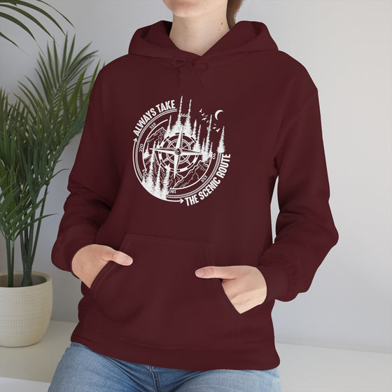 Always Take Scenic Route Compass  Camping Hiking |  Unisex Hooded Hoodie Sweatshirt | Embrace Your Vibe