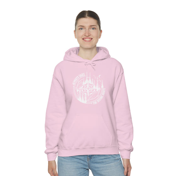 Always Take Scenic Route Compass  Camping Hiking |  Unisex Hooded Hoodie Sweatshirt | Embrace Your Vibe