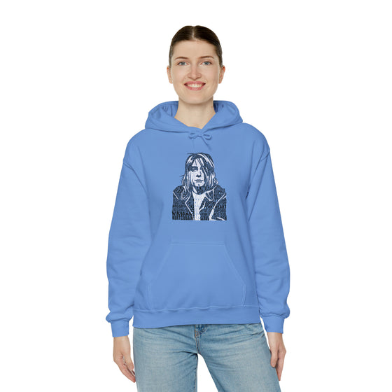 Kurt Cobain | Unisex Hooded Hoodie Sweatshirt | Embrace Your Vibe | Calligram Word Design