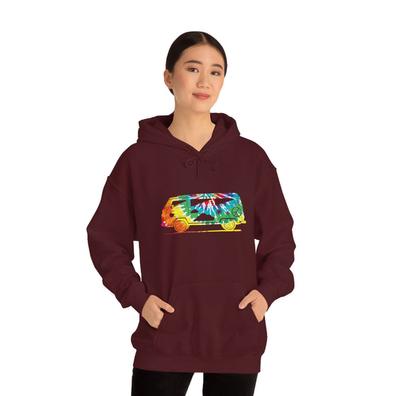Chill Stitch – VW Tie-dye Van - Unisex Hooded Hoodie Sweatshirt – Embrace Your Vibe