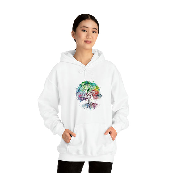 Lake Sweatshirt | Tree of Life Watercolor V4 Color Burst | Unisex Hooded Hoodie Sweatshirt