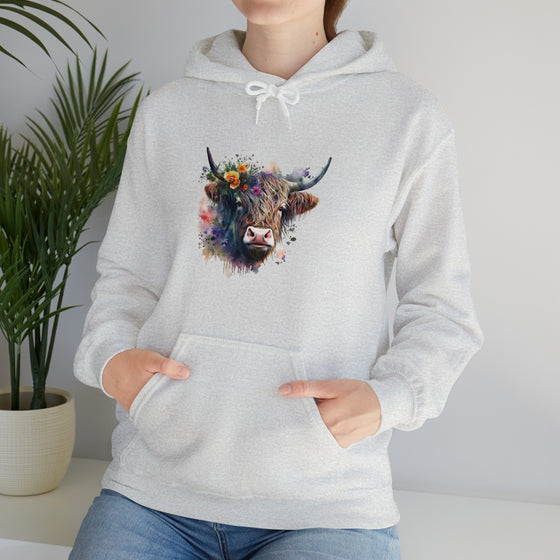 Sweatshirt | Highland Cow Watercolor V2  Western | Unisex Hooded Hoodie Sweatshirt