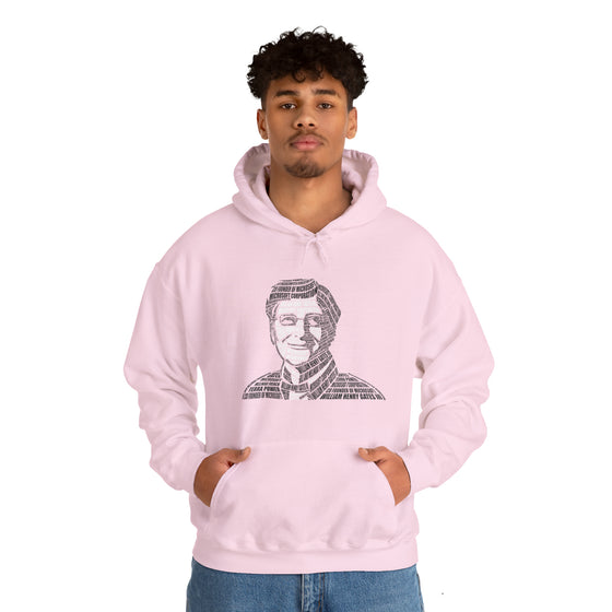 Bill Gates | Unisex Hooded Hoodie Sweatshirt | Embrace Your Vibe | Calligram Word Design