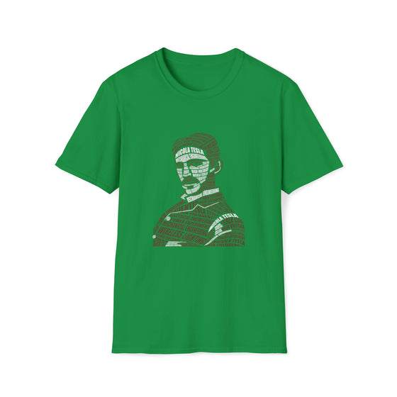 Nikola Tesla Science | Unisex Soft Style Tee T-Shirt  | Calligram Word Design