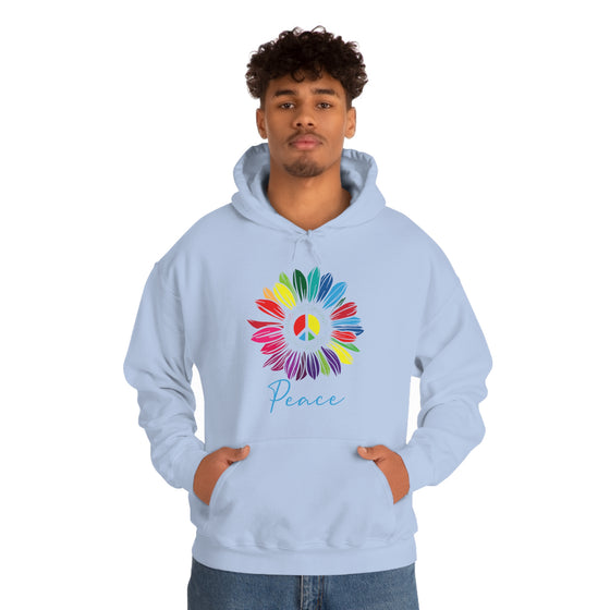 Chill Stitch – Sunflower Rainbow Peace - Unisex Hooded Hoodie Sweatshirt – Embrace Your Vibe