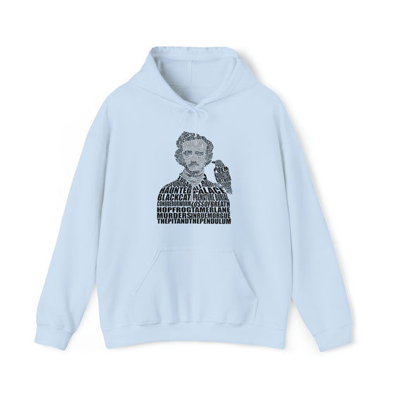 Edgar Alan Poe Poet | Unisex Hooded Hoodie Sweatshirt | Embrace Your Vibe | Calligram Word Design