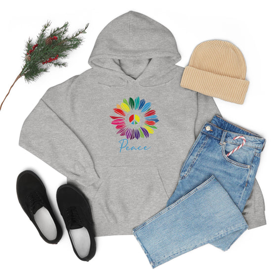 Chill Stitch – Sunflower Rainbow Peace - Unisex Hooded Hoodie Sweatshirt – Embrace Your Vibe