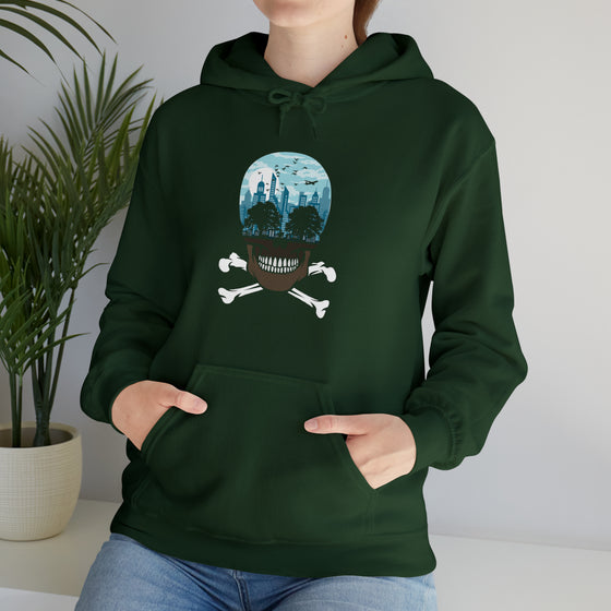 Death City Skull Crossbones Urban Plight | Abstract | Unisex Hooded Hoodie Sweatshirt