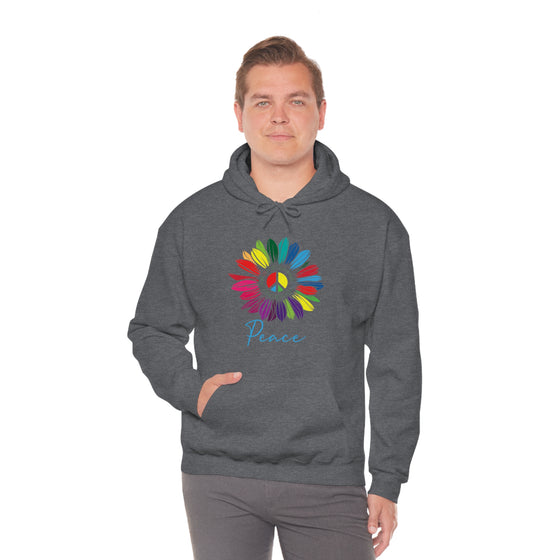 Chill Stitch – Sunflower Rainbow Peace - Unisex Hooded Hoodie Sweatshirt – Embrace Your Vibe