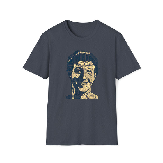 Mark Zuckerberg Meta |  Unisex Soft Style Tee T-Shirt  | Calligram Word Design
