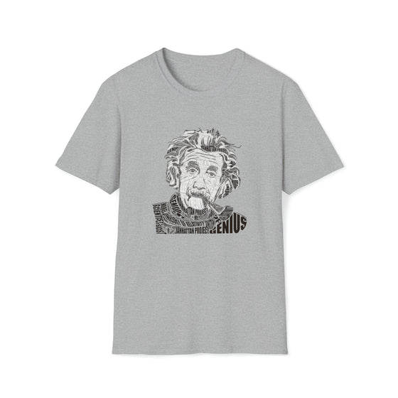 Albert Einstein Science Physics | Unisex Soft Style Tee T-Shirt | Calligram Word Design