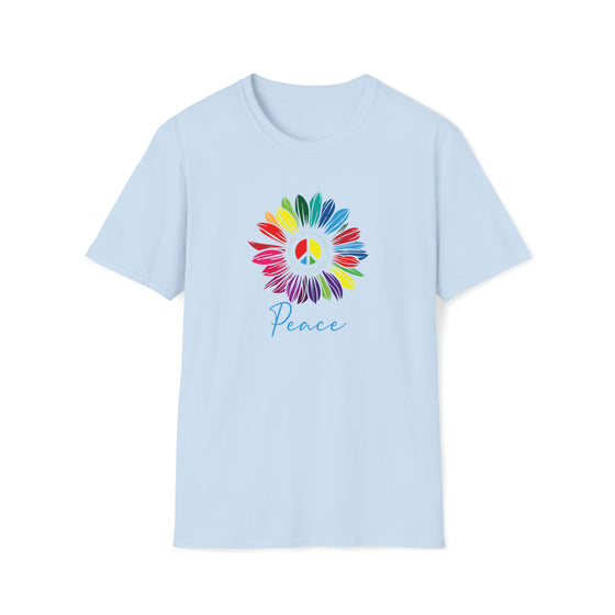 Hippie Shirt | Earth Peace Designs | Sunflower Rainbow Peace | Unisex Soft Style T-Shirt