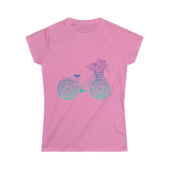 Boho Shirt | Tulip Bicycle Flowers Bike |  Bohemian Women’s Soft style Tee T-shirt