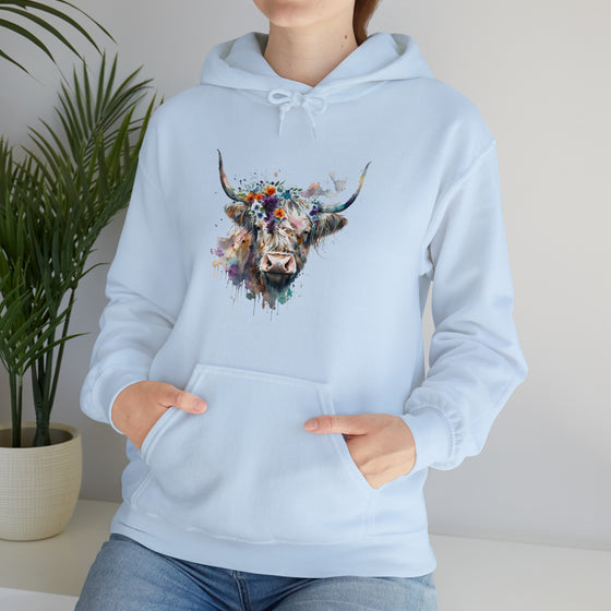 Sweatshirt | Highland Cow Watercolor V1 Western Cowgirl | Unisex Hooded Hoodie Sweatshirt