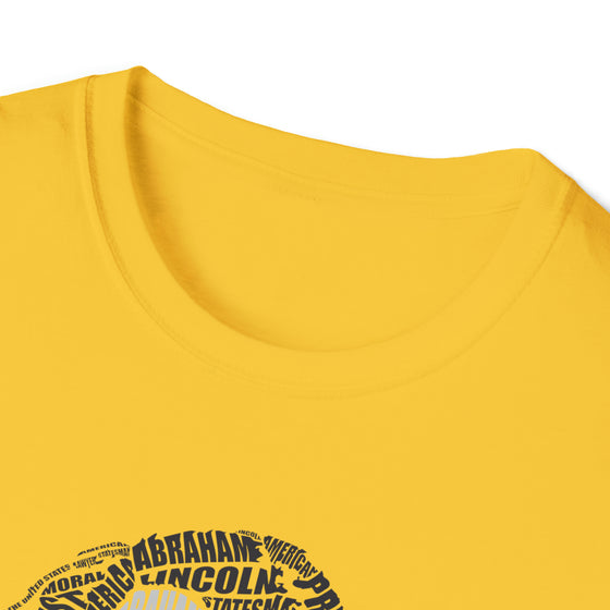 Abraham Lincoln | Unisex Soft Style Tee T-Shirt | Embrace Your Vibe | Calligram Word Design