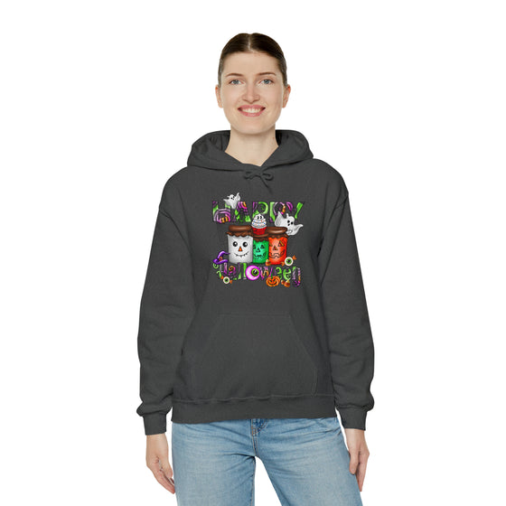 Halloween Sweatshirt | Happy Halloween Jars | Unisex Hooded Hoodie Sweatshirt