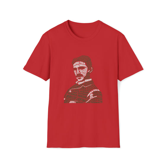 Nikola Tesla Science | Unisex Soft Style Tee T-Shirt  | Calligram Word Design