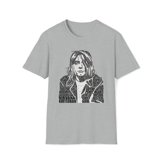 Kurt Cobain Music Grunge | Unisex Soft Style Tee T-Shirt | Embrace Your Vibe | Calligram Word Design