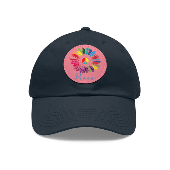 Hat | Peace Flower Hippie | Circle Leather Patch Baseball Cap