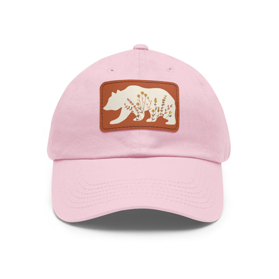 Grizzly Bear Flowers Hat | Leather Patch Baseball Cap