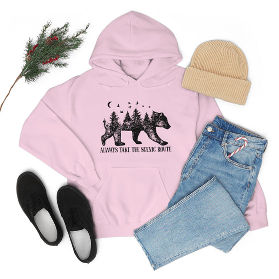 Bear Always Take Scenic Route | Unisex Hooded Hoodie Sweatshirt | Embrace Your Vibe