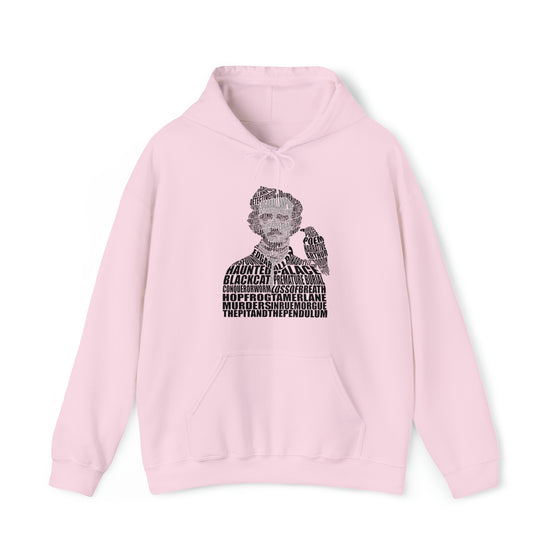 Edgar Alan Poe Poet | Unisex Hooded Hoodie Sweatshirt | Embrace Your Vibe | Calligram Word Design