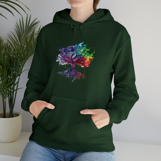 Hippie Sweatshirt | Tree of Life Watercolor Flowing Color V2 | Unisex Hooded Hoodie Sweatshirt