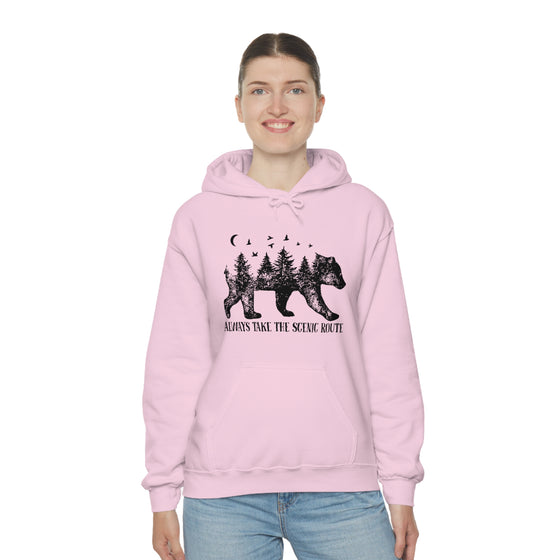 Bear Always Take Scenic Route | Unisex Hooded Hoodie Sweatshirt | Embrace Your Vibe