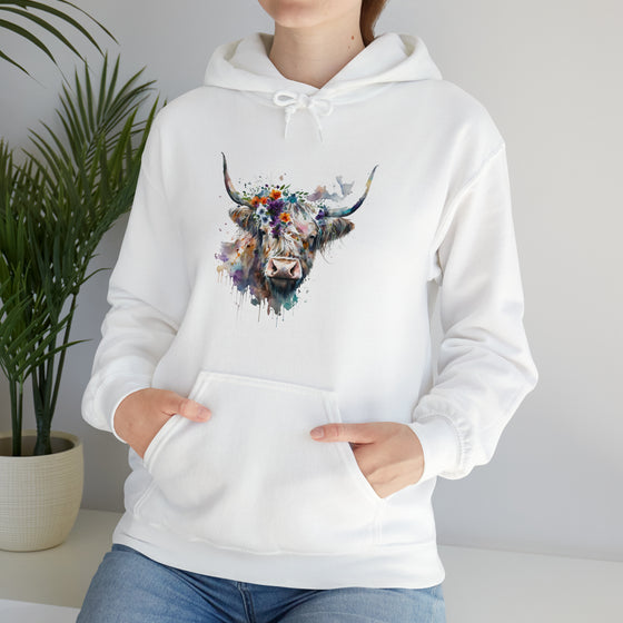 Sweatshirt | Highland Cow Watercolor V1 Western Cowgirl | Unisex Hooded Hoodie Sweatshirt