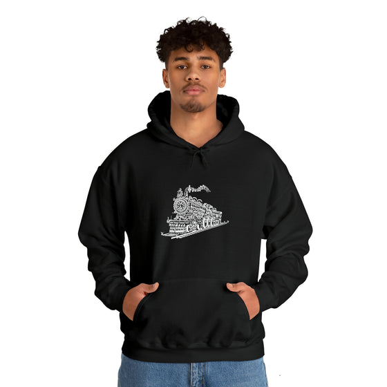 Chill Stitch – Train Locomotive Song Music Notes | Abstract | Minimalist | Modern - Unisex Hooded Hoodie Sweatshirt – Embrace Your Vibe