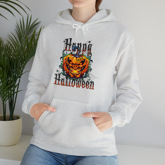 Halloween Sweatshirt | Happy Halloween Scary Pumpkin | Unisex Hooded Hoodie Sweatshirt