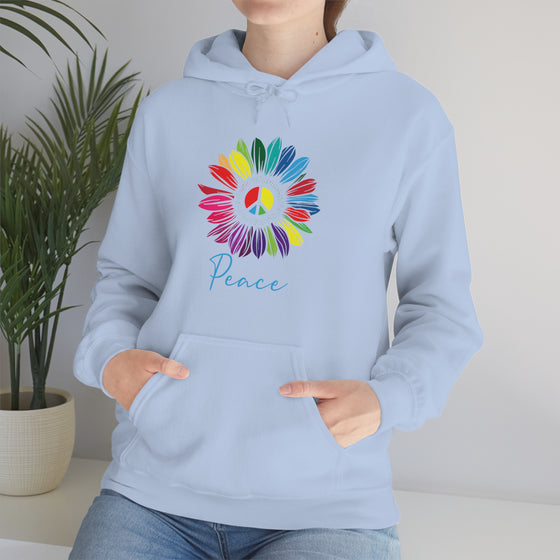 Chill Stitch – Sunflower Rainbow Peace - Unisex Hooded Hoodie Sweatshirt – Embrace Your Vibe