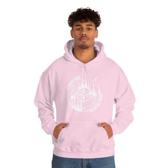 Always Take Scenic Route Compass  Camping Hiking |  Unisex Hooded Hoodie Sweatshirt | Embrace Your Vibe