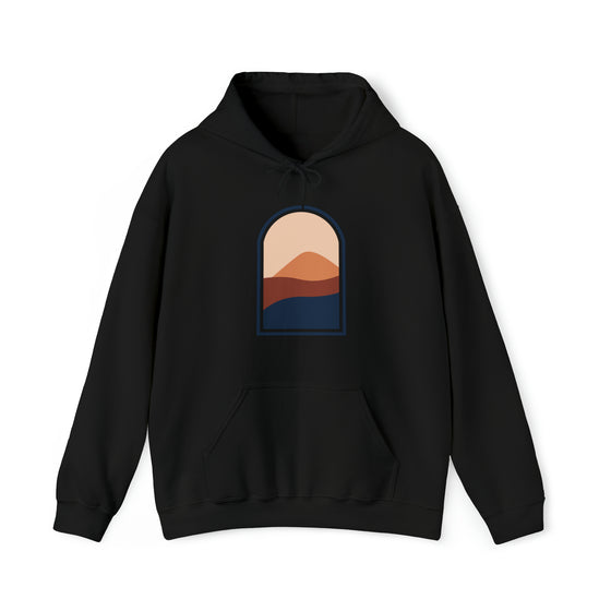 Abstract Shapes Sunrise Sunset Window Landscape  V14 | Abstract | Minimalist | Modern  Unisex Hooded Hoodie Sweatshirt